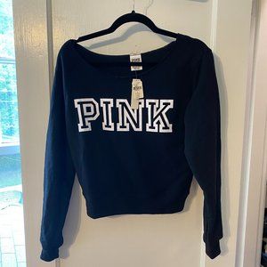 Black Pink Brand Logo Cropped Sweatshirt